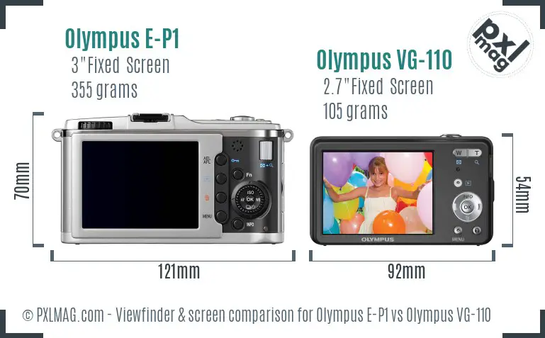 Olympus E-P1 vs Olympus VG-110 Screen and Viewfinder comparison