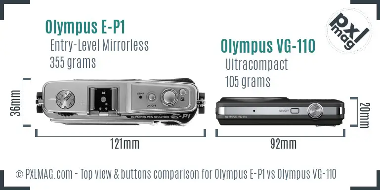 Olympus E-P1 vs Olympus VG-110 top view buttons comparison