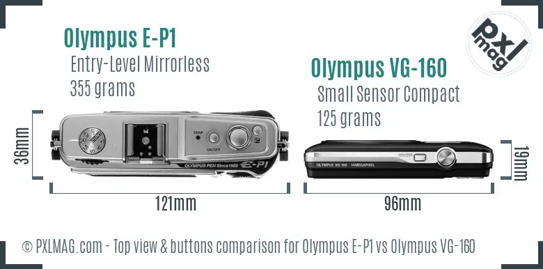 Olympus E-P1 vs Olympus VG-160 top view buttons comparison