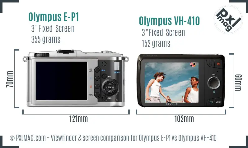 Olympus E-P1 vs Olympus VH-410 Screen and Viewfinder comparison