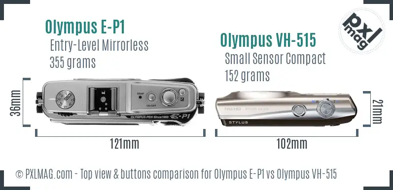 Olympus E-P1 vs Olympus VH-515 top view buttons comparison