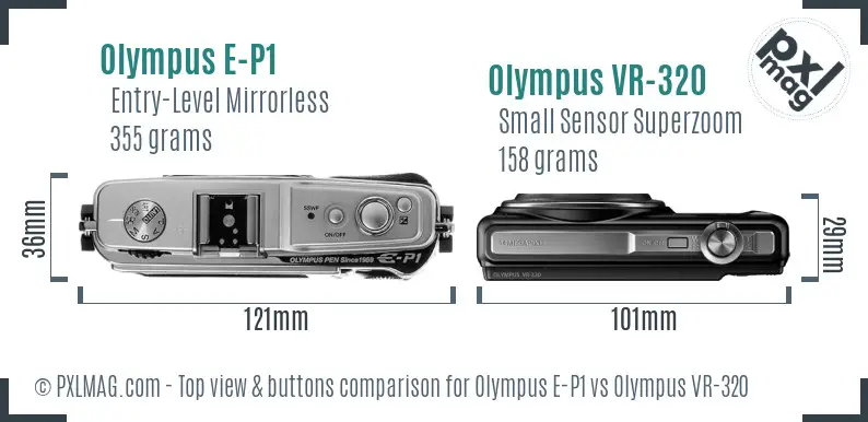Olympus E-P1 vs Olympus VR-320 top view buttons comparison