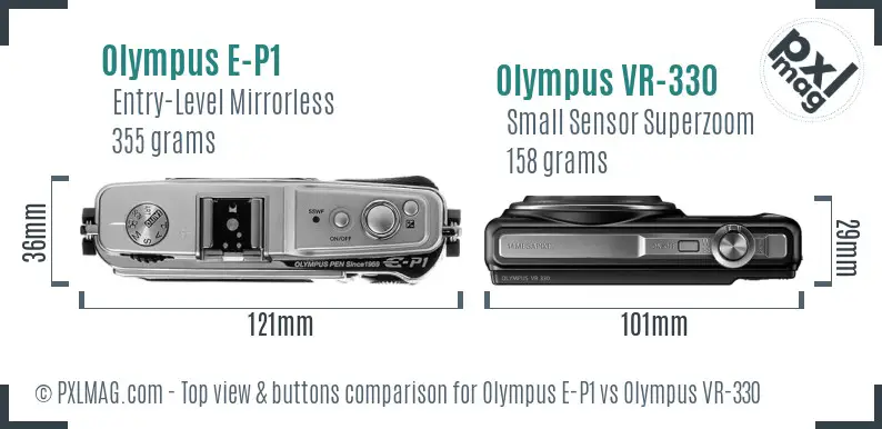 Olympus E-P1 vs Olympus VR-330 top view buttons comparison