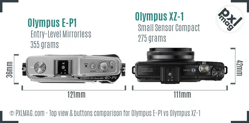 Olympus E-P1 vs Olympus XZ-1 top view buttons comparison