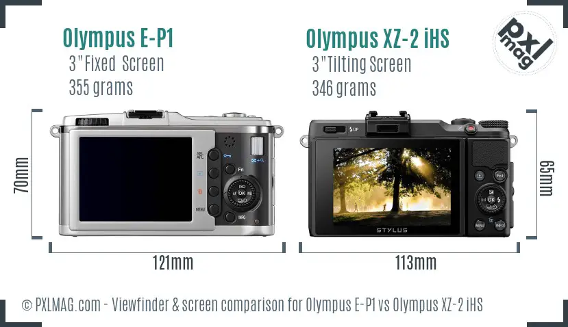 Olympus E-P1 vs Olympus XZ-2 iHS Screen and Viewfinder comparison