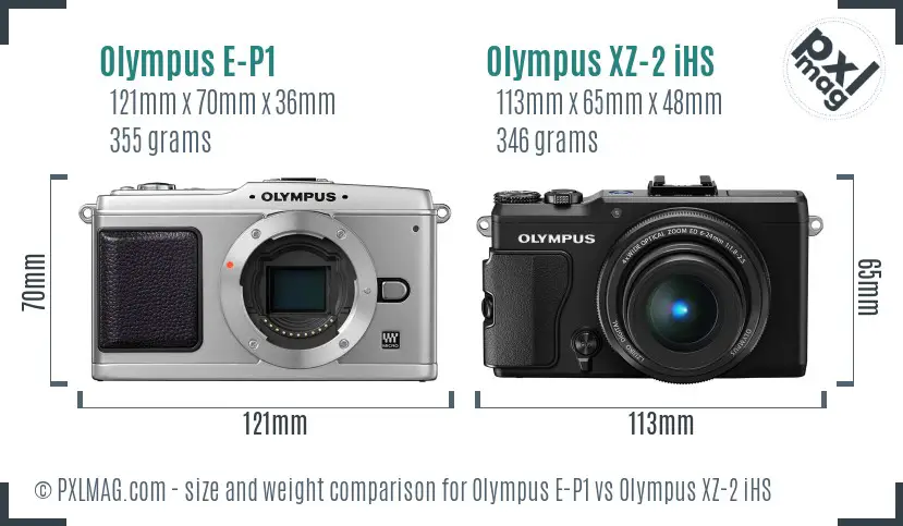 Olympus E-P1 vs Olympus XZ-2 iHS size comparison