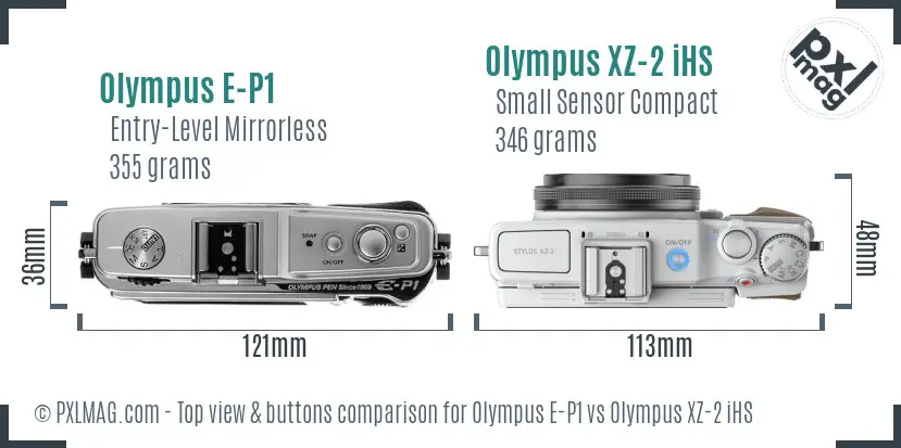 Olympus E-P1 vs Olympus XZ-2 iHS top view buttons comparison