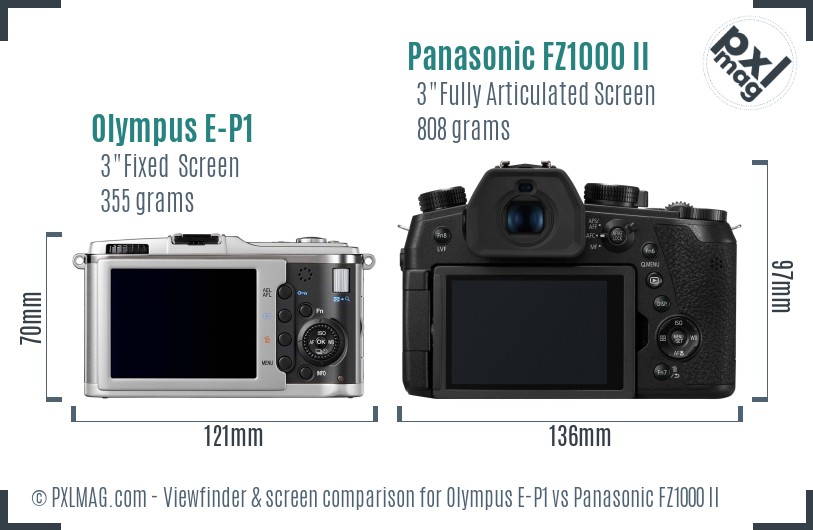 Olympus E-P1 vs Panasonic FZ1000 II Screen and Viewfinder comparison
