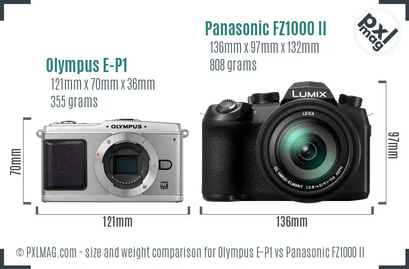 Olympus E-P1 vs Panasonic FZ1000 II size comparison