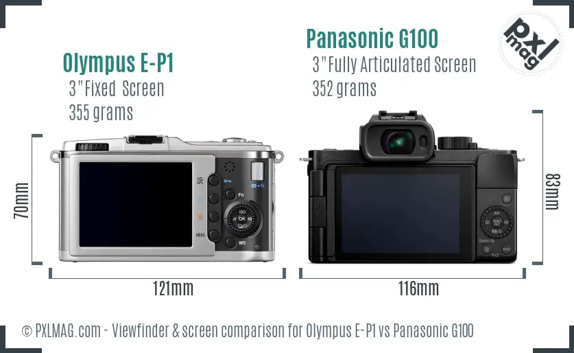 Olympus E-P1 vs Panasonic G100 Screen and Viewfinder comparison