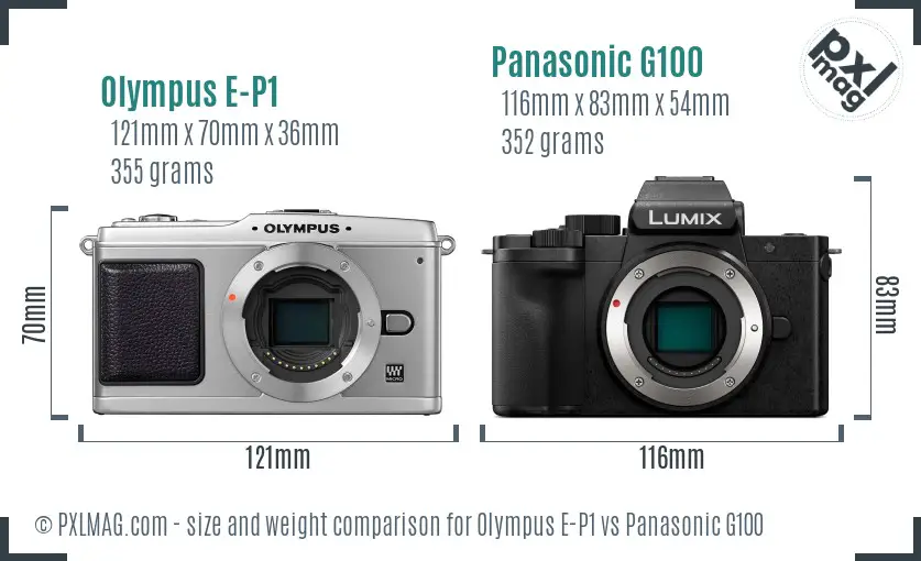 Olympus E-P1 vs Panasonic G100 size comparison