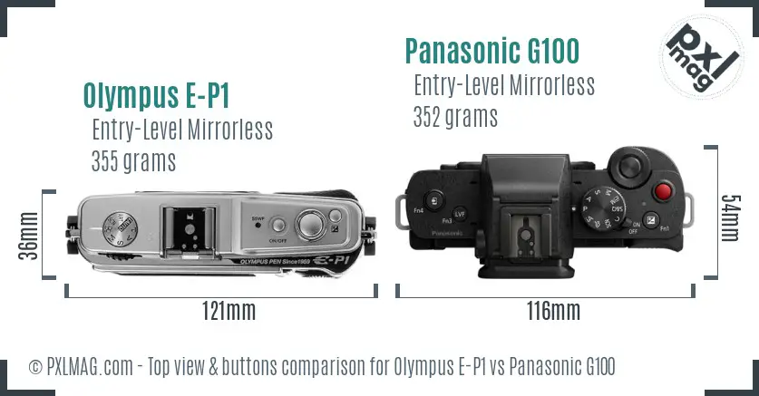 Olympus E-P1 vs Panasonic G100 top view buttons comparison