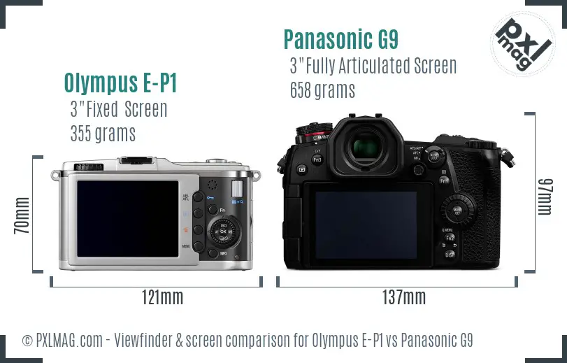Olympus E-P1 vs Panasonic G9 Screen and Viewfinder comparison