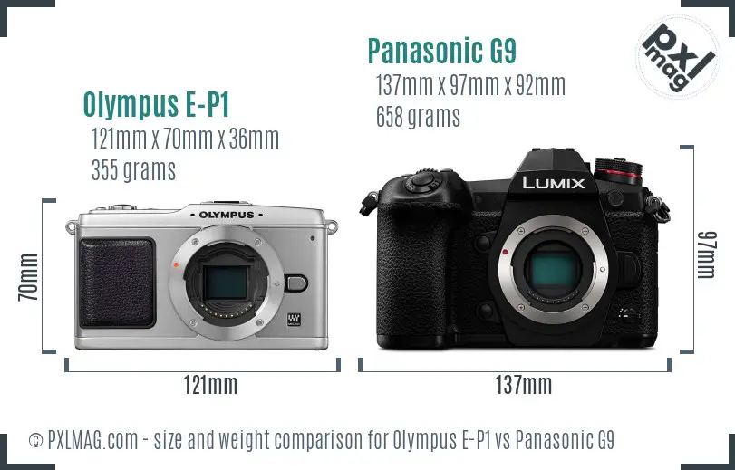 Olympus E-P1 vs Panasonic G9 size comparison