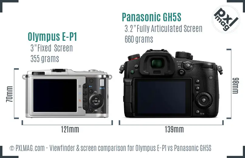 Olympus E-P1 vs Panasonic GH5S Screen and Viewfinder comparison