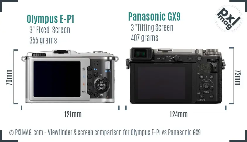 Olympus E-P1 vs Panasonic GX9 Screen and Viewfinder comparison