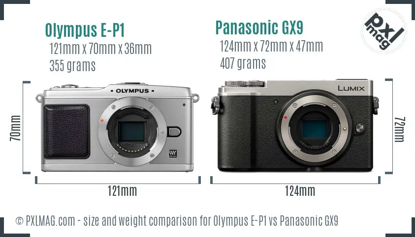 Olympus E-P1 vs Panasonic GX9 size comparison