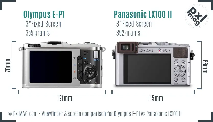 Olympus E-P1 vs Panasonic LX100 II Screen and Viewfinder comparison
