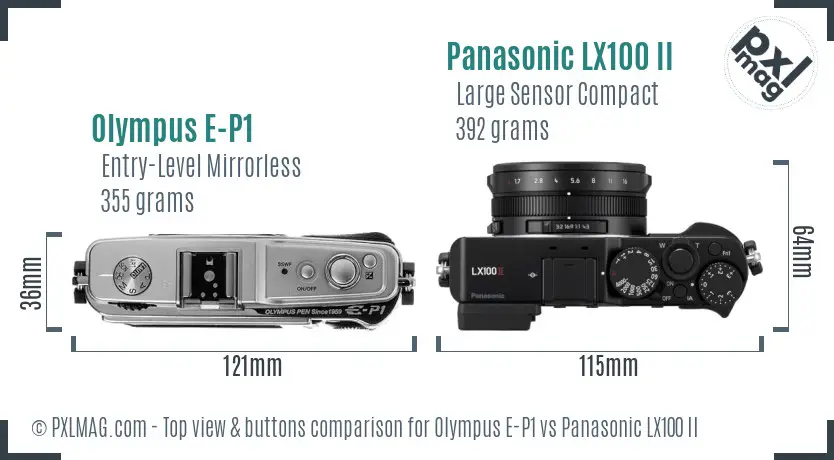 Olympus E-P1 vs Panasonic LX100 II top view buttons comparison
