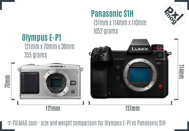 Olympus E-P1 vs Panasonic S1H size comparison
