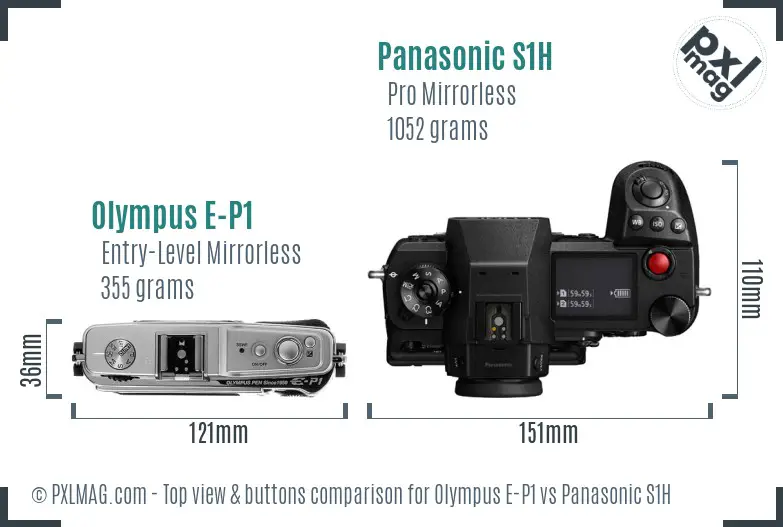 Olympus E-P1 vs Panasonic S1H top view buttons comparison