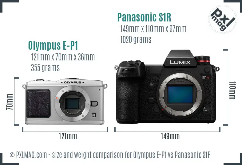 Olympus E-P1 vs Panasonic S1R size comparison