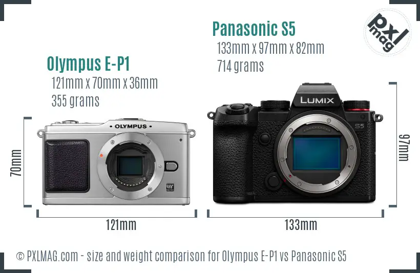 Olympus E-P1 vs Panasonic S5 size comparison