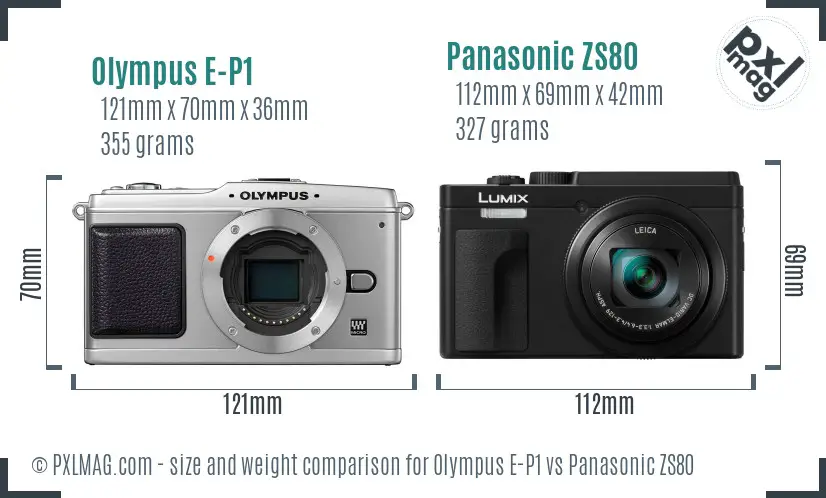 Olympus E-P1 vs Panasonic ZS80 size comparison