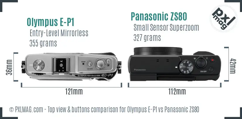 Olympus E-P1 vs Panasonic ZS80 top view buttons comparison