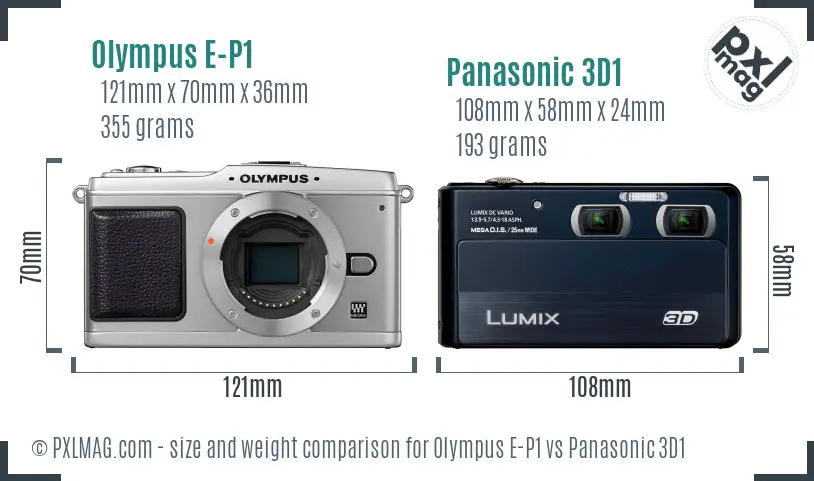 Olympus E-P1 vs Panasonic 3D1 size comparison