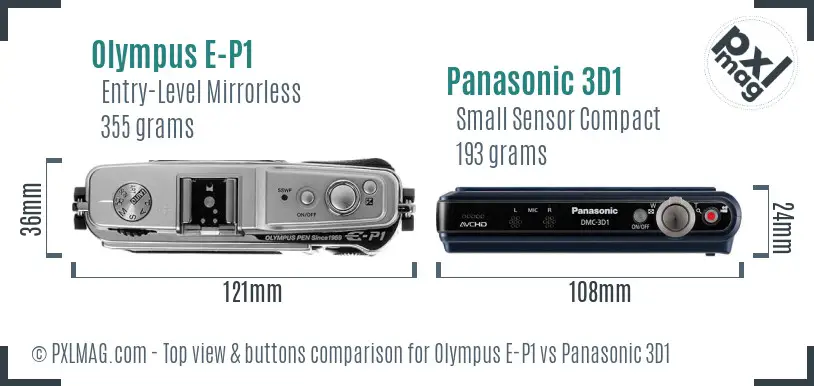 Olympus E-P1 vs Panasonic 3D1 top view buttons comparison
