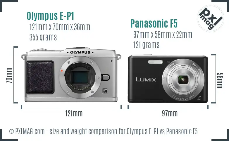 Olympus E-P1 vs Panasonic F5 size comparison