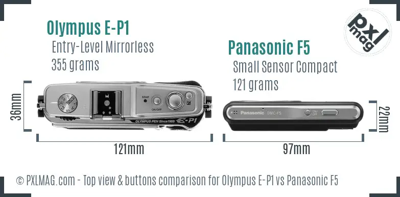 Olympus E-P1 vs Panasonic F5 top view buttons comparison