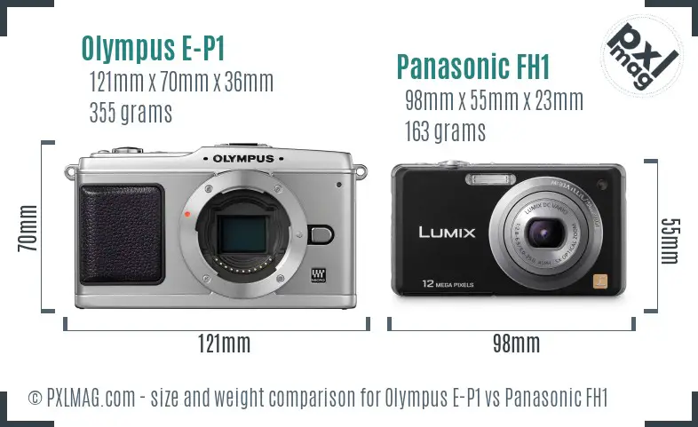 Olympus E-P1 vs Panasonic FH1 size comparison