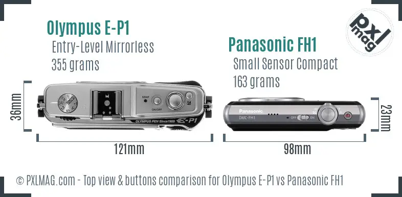 Olympus E-P1 vs Panasonic FH1 top view buttons comparison