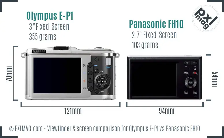 Olympus E-P1 vs Panasonic FH10 Screen and Viewfinder comparison