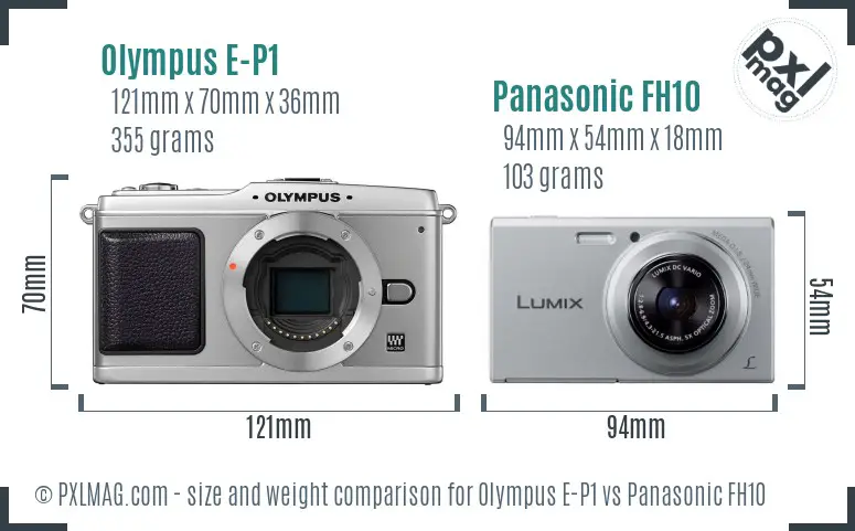Olympus E-P1 vs Panasonic FH10 size comparison