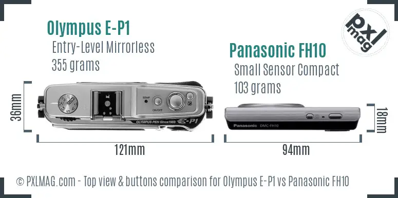 Olympus E-P1 vs Panasonic FH10 top view buttons comparison