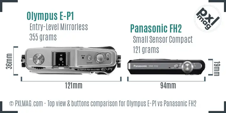 Olympus E-P1 vs Panasonic FH2 top view buttons comparison