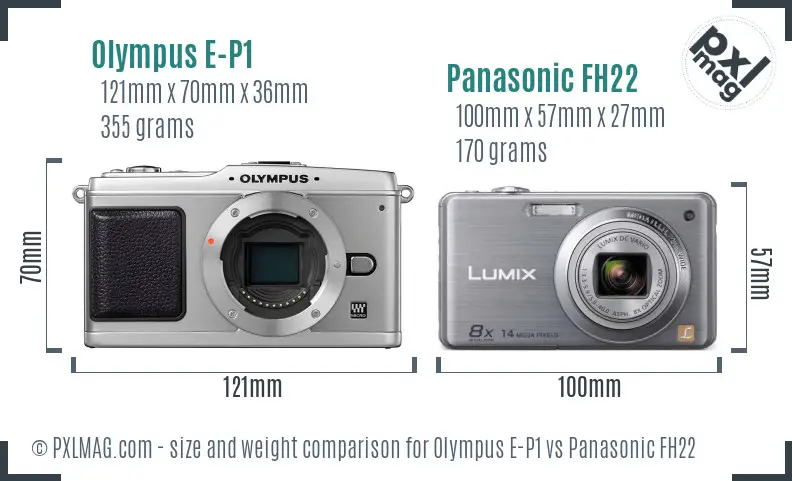 Olympus E-P1 vs Panasonic FH22 size comparison