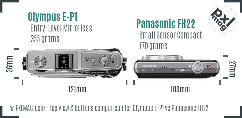 Olympus E-P1 vs Panasonic FH22 top view buttons comparison