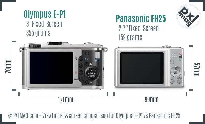 Olympus E-P1 vs Panasonic FH25 Screen and Viewfinder comparison