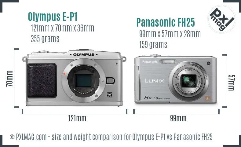Olympus E-P1 vs Panasonic FH25 size comparison
