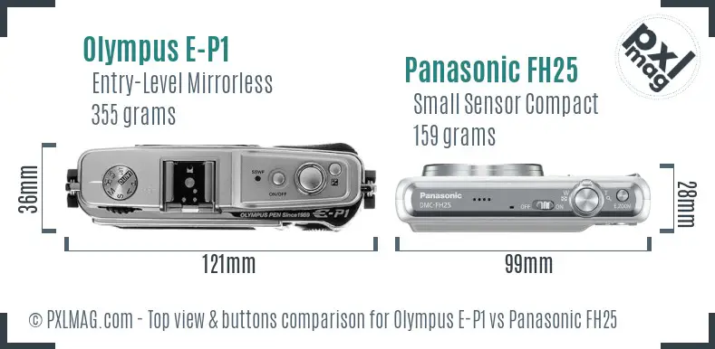 Olympus E-P1 vs Panasonic FH25 top view buttons comparison