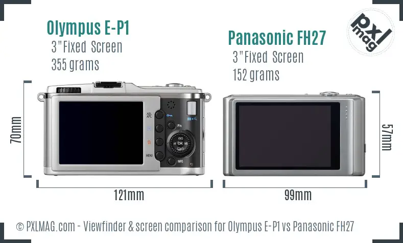 Olympus E-P1 vs Panasonic FH27 Screen and Viewfinder comparison