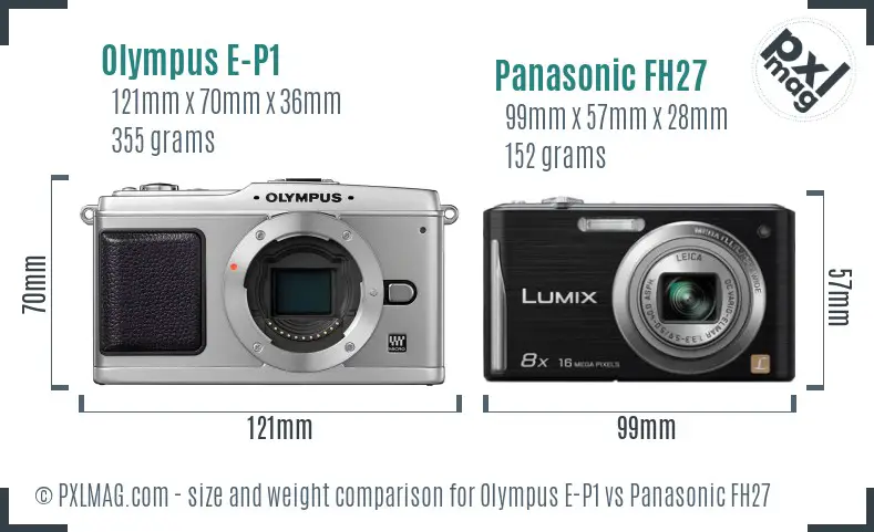Olympus E-P1 vs Panasonic FH27 size comparison