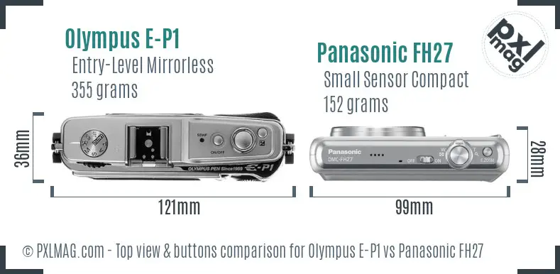 Olympus E-P1 vs Panasonic FH27 top view buttons comparison