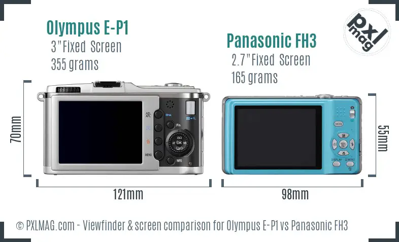 Olympus E-P1 vs Panasonic FH3 Screen and Viewfinder comparison