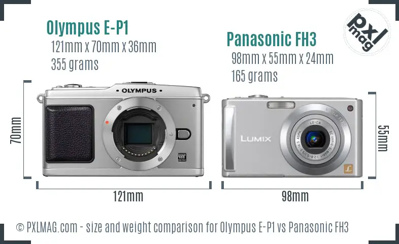 Olympus E-P1 vs Panasonic FH3 size comparison
