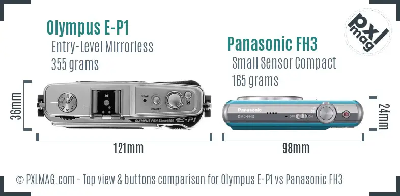 Olympus E-P1 vs Panasonic FH3 top view buttons comparison